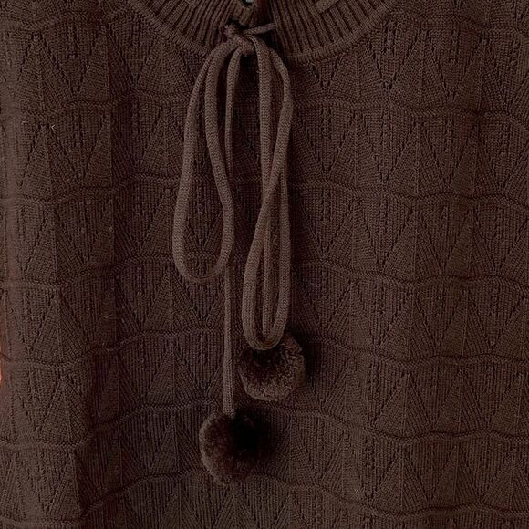 👚Split -Cute Black Cap Sleeve Top/Sweater with Pom Poms EUC! - Picture 3 of 5